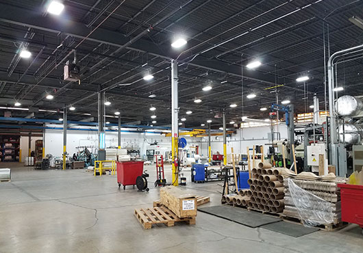 The Louvers International, Inc. team provided this new lighting layout for a local manufacturing plant resulting in three times the light with half the energy cost.